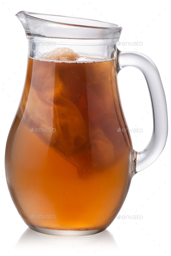 Kombucha tea mushroom jug with culture, paths Stock Photo by maxsol7